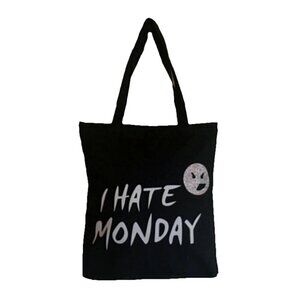 Handmade Funny Graphic Black Canvas Shopper Bag Office School Tote Book Bag Gift